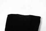 Winter Women's Strapless Velvet  Patchwork Puffy Short Dress