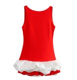 Women's Fashionable White Sleeveless Short Ruffle Dress