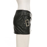 Punk Sexy Leather V-Neck Strap Vest Top Hollow Pin Buckle Adjustable Skirt Set