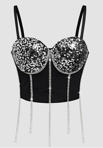 Sexy Sequin Tassel  Strap Club Vest Top