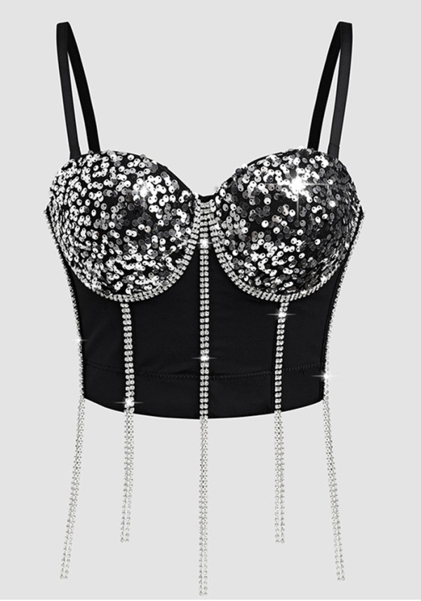 Sexy Sequin Tassel Strap Club Vest Top