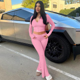 Women's autumn and winter zipper long sleeve hooded top Bell Bottom pants fashion Casual two piece set