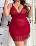 Women Plus Size Lace See-Through Bodycon Dress Sexy Lingerie