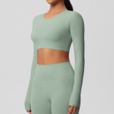 Women Long Sleeve Yoga Clothes with Chest Pads Pilates Running Sports Long Sleeve Top