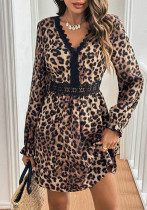 Women French V-Neck Leopard Print Long Sleeve Lace Long Sleeve Dress Women French V-Neck Leopard Print Long Sleeve Lace Long Sleeve Dress