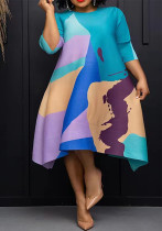 Plus Size Women Print cape dress Plus Size Women Print cape dress