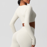 Women Long Sleeve Yoga Clothes with Chest Pads Pilates Running Sports Long Sleeve Top