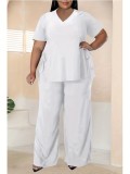 Plus Size Women short-sleeved Casual print Top and Pants Two Piece Set