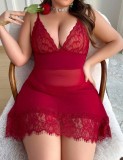 Women Plus Size Lace See-Through Bodycon Dress Sexy Lingerie