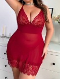 Women Plus Size Lace See-Through Bodycon Dress Sexy Lingerie