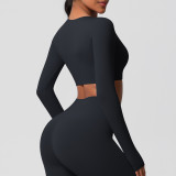 Women Long Sleeve Yoga Clothes with Chest Pads Pilates Running Sports Long Sleeve Top