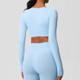 Women Long Sleeve Yoga Clothes with Chest Pads Pilates Running Sports Long Sleeve Top