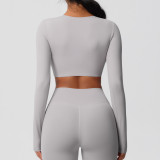 Women Long Sleeve Yoga Clothes with Chest Pads Pilates Running Sports Long Sleeve Top