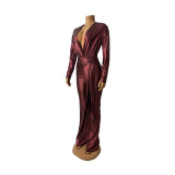 Women Sexy V-Neck Long Sleeve Party Jumpsuit