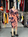 Women Pleated Long Sleeve Print Bodycon Dress