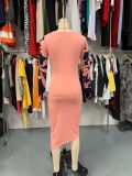 Women Pleated Long Sleeve Print Bodycon Dress