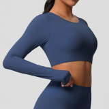 Women Long Sleeve Yoga Clothes with Chest Pads Pilates Running Sports Long Sleeve Top