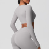 Women Long Sleeve Yoga Clothes with Chest Pads Pilates Running Sports Long Sleeve Top