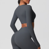 Women Long Sleeve Yoga Clothes with Chest Pads Pilates Running Sports Long Sleeve Top