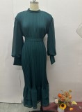 Autumn Fashion Solid Color Mesh Patchwork Pleated Dress For Women