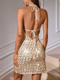 Women sexy Backless sequin dress