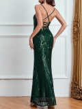 Women sexy sequin Backless Strap Dress