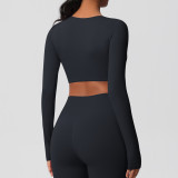 Women Long Sleeve Yoga Clothes with Chest Pads Pilates Running Sports Long Sleeve Top