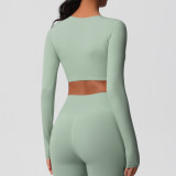 Women Long Sleeve Yoga Clothes with Chest Pads Pilates Running Sports Long Sleeve Top