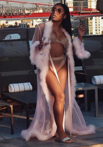 Plus Size Women Sexy Lingerie Sexy Fur Bathrobe Nightdress