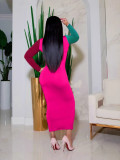 Women Autumn and Winter Patchwork Long Sleeve Dress