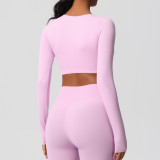 Women Long Sleeve Yoga Clothes with Chest Pads Pilates Running Sports Long Sleeve Top