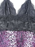Plus Size Women Leopard Mesh Suspender Dress Sexy LingerieSet