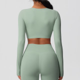 Women Long Sleeve Yoga Clothes with Chest Pads Pilates Running Sports Long Sleeve Top