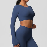 Women Long Sleeve Yoga Clothes with Chest Pads Pilates Running Sports Long Sleeve Top