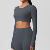 Women Long Sleeve Yoga Clothes with Chest Pads Pilates Running Sports Long Sleeve Top