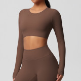 Women Long Sleeve Yoga Clothes with Chest Pads Pilates Running Sports Long Sleeve Top