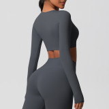 Women Long Sleeve Yoga Clothes with Chest Pads Pilates Running Sports Long Sleeve Top