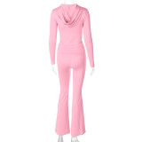 Women's autumn and winter zipper long sleeve hooded top Bell Bottom pants fashion Casual two piece set