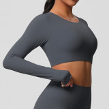 Women Long Sleeve Yoga Clothes with Chest Pads Pilates Running Sports Long Sleeve Top