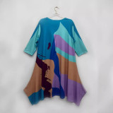 Plus Size Women Print cape dress