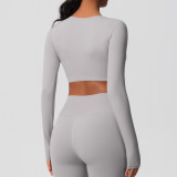 Women Long Sleeve Yoga Clothes with Chest Pads Pilates Running Sports Long Sleeve Top