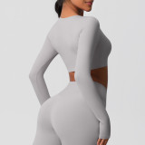 Women Long Sleeve Yoga Clothes with Chest Pads Pilates Running Sports Long Sleeve Top