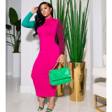 Women Autumn and Winter Patchwork Long Sleeve Dress
