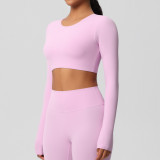 Women Long Sleeve Yoga Clothes with Chest Pads Pilates Running Sports Long Sleeve Top