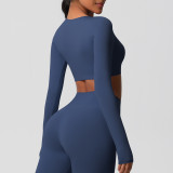 Women Long Sleeve Yoga Clothes with Chest Pads Pilates Running Sports Long Sleeve Top