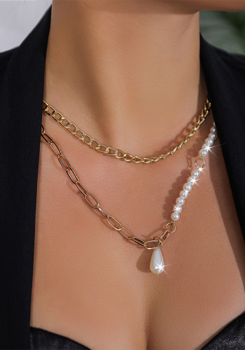 Women creative asymmetry Baroque double-layer tassel imitation pearl necklace