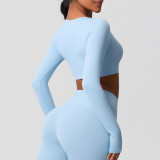 Women Long Sleeve Yoga Clothes with Chest Pads Pilates Running Sports Long Sleeve Top