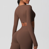 Women Long Sleeve Yoga Clothes with Chest Pads Pilates Running Sports Long Sleeve Top