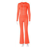 Women's autumn and winter zipper long sleeve hooded top Bell Bottom pants fashion Casual two piece set