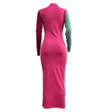 Women Autumn and Winter Patchwork Long Sleeve Dress